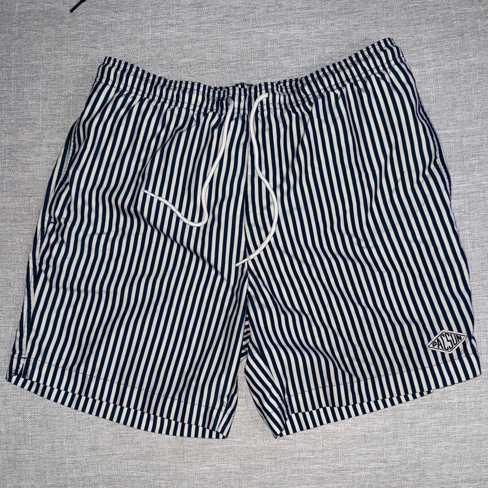 PacSun Men's Navy and White Striped Swim Trunks